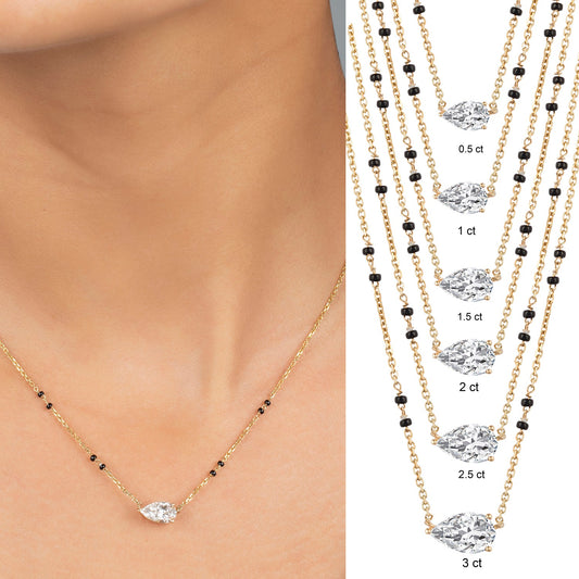 East-West Pear Modern Mangalsutra | Horizontal Pear DEF VVS 14K / 18K Solid Gold