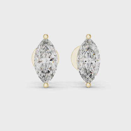 Marquise Lab Grown Diamond Stud Earrings | Classic Two-Prong Vertical Style | 10K, 14K, and 18K Gold