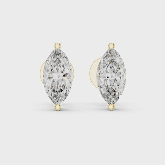 Marquise Lab Grown Diamond Stud Earrings | Classic Two-Prong Vertical Style | 10K, 14K, and 18K Gold