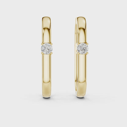 Round Lab Grown Diamond Oval Hoop Earrings | Geometric Solitaire Hoops | 10K, 14K, and 18K Gold