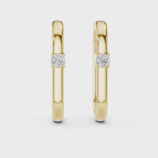 Round Lab Grown Diamond Oval Hoop Earrings | Geometric Solitaire Hoops | 10K, 14K, and 18K Gold