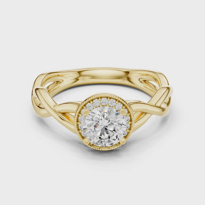 Round Lab Grown Diamond Infinity Twist Ring | Hidden Halo Solitaire | 10K, 14K, and 18K Gold