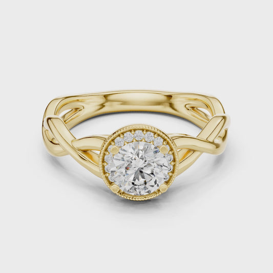 Round Lab Grown Diamond Infinity Twist Ring | Hidden Halo Solitaire | 10K, 14K, and 18K Gold