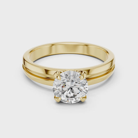 Round Lab Grown Diamond Solitaire Ring | U-Shape Basket Setting | Solid Gold