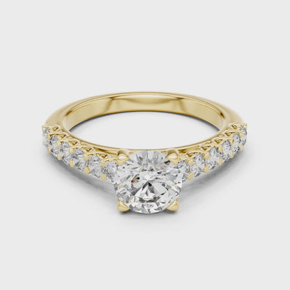 Round Lab Grown Diamond Engagement Ring | Bubble Pavé Band Solitaire | 10K, 14K, and 18K Gold