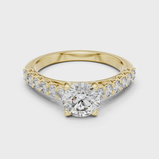 Round Lab Grown Diamond Engagement Ring | Bubble Pavé Band Solitaire | 10K, 14K, and 18K Gold