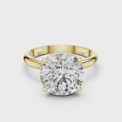 Round Brilliant Lab Grown Diamond Engagement Ring | Hidden Halo & Cathedral Style | Solid Gold 18K and 14K