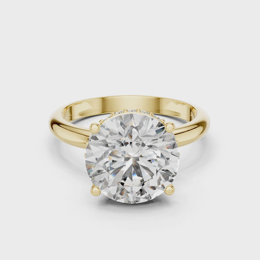 Round Brilliant Lab Grown Diamond Engagement Ring | Hidden Halo & Cathedral Style | Solid Gold 18K and 14K