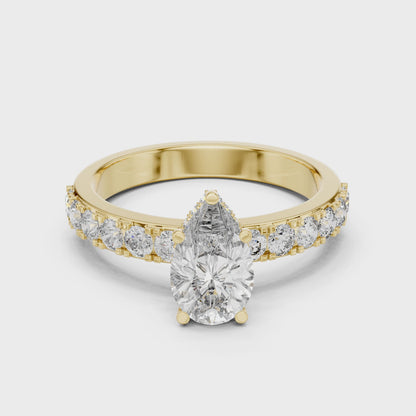 Pear Cut Lab Grown Diamond Engagement Ring | Hidden Halo Bubble Pavé Band | 10K, 14K, and 18K Gold