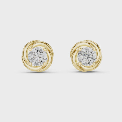 Round Lab Grown Diamond Spiral Stud Earrings | Modern Twist Solitaire Style | 10K, 14K, and 18K Gold