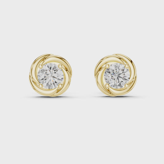 Round Lab Grown Diamond Spiral Stud Earrings | Modern Twist Solitaire Style | 10K, 14K, and 18K Gold