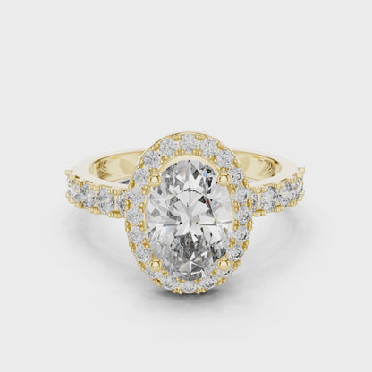 Oval Lab Grown Diamond Engagement Ring | Hidden Halo & Bubble Pavé Band | 10K, 14K, and 18K Gold