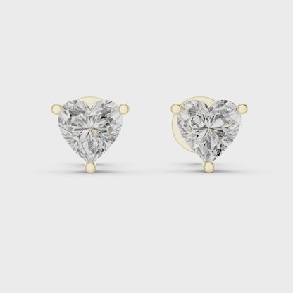 Heart Shape Lab Grown Diamond Stud Earrings | Classic Three-Prong Setting | 10K, 14K, and 18K Gold