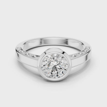 Round Lab Grown Diamond Engagement Ring | Full Eternity Floating Halo Style | 10K, 14K, and 18K Gold