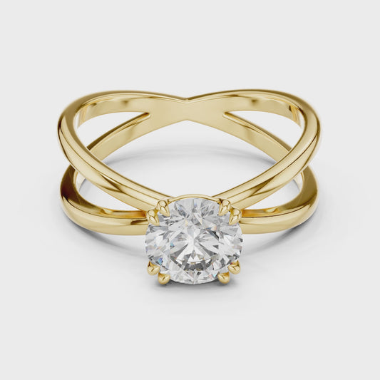 Round Lab Grown Diamond Solitaire Ring | Architectural Split-Shank Cathedral | Solid Gold