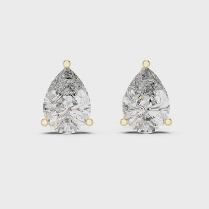 Pear Shape Lab Grown Diamond Stud Earrings | Elegant Three-Prong Setting | 10K, 14K, and 18K Gold