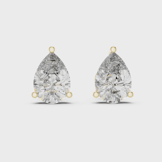 Pear Shape Lab Grown Diamond Stud Earrings | Elegant Three-Prong Setting | 10K, 14K, and 18K Gold