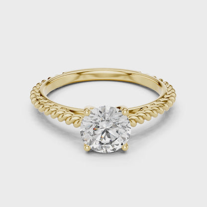 Round Lab Grown Diamond Solitaire Ring | Twisted Rope Vine Band | Solid Gold