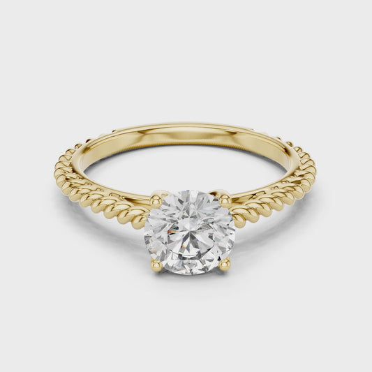 Round Lab Grown Diamond Solitaire Ring | Twisted Rope Vine Band | Solid Gold