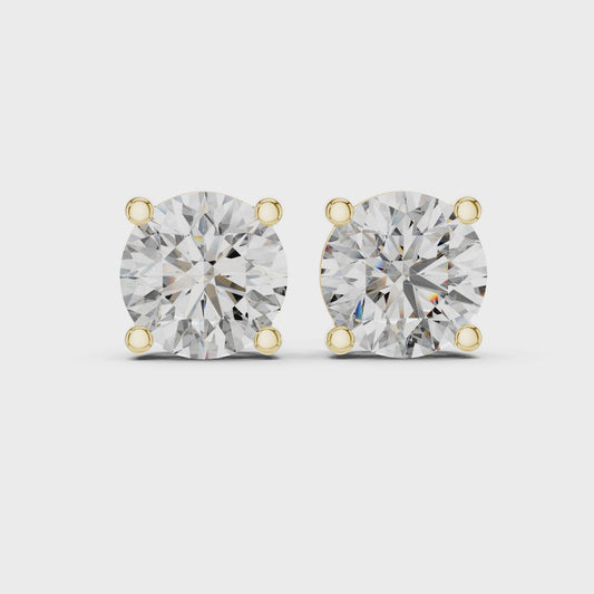 Round Lab Grown Diamond Stud Earrings | Classic Four-Prong Basket Style | 10K, 14K, and 18K Gold