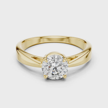 Round Lab Grown Diamond Solitaire Ring | Unique X-Cross 4-Prong | Solid Gold