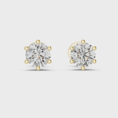 Round Lab Grown Diamond Six-Prong Stud Earrings | Classic Tulip Basket Style | 10K, 14K, and 18K Gold