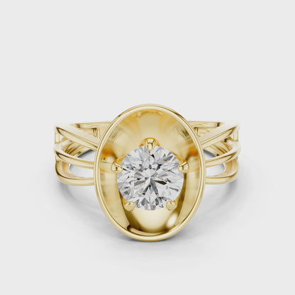 Round Lab Grown Diamond Solitaire Ring | Split-Shank Lotus Flower Setting | 10K, 14K, and 18K Gold