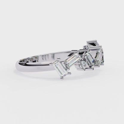 Baguette & Round Lab Diamond Duo Band – Modern Geometric Ring – 10K 14K 18K Solid Gold