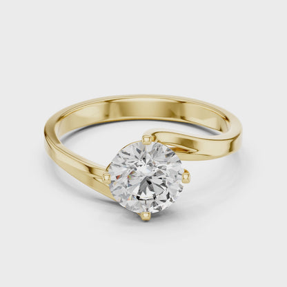 Round Lab Grown Diamond Solitaire Ring | Modern Bypass Tension Setting | Solid Gold