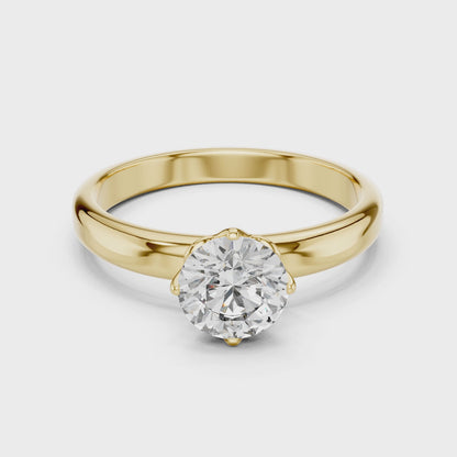 Round Lab Grown Diamond Solitaire Ring | 6-Prong Tulip Crown Setting | Solid Gold