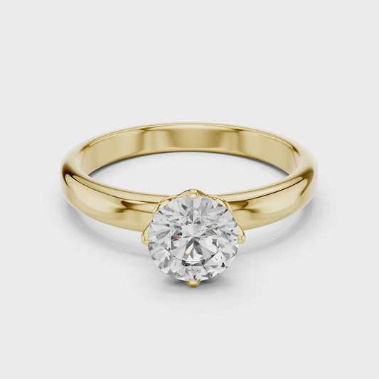 Round Lab Grown Diamond Solitaire Ring | 6-Prong Tulip Crown Setting | Solid Gold