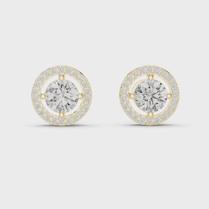 Round Lab Grown Diamond Halo Stud Earrings | Brilliant Pave Border Style | 10K, 14K, and 18K Gold