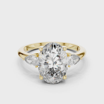 Oval Lab Grown Diamond Engagement Ring | Pear Shape Three-Stone Style | 10K, 14K, and 18K Gold