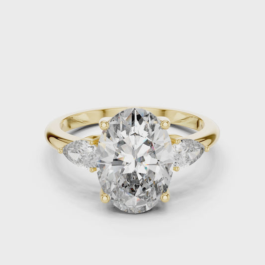 Oval Lab Grown Diamond Engagement Ring | Pear Shape Three-Stone Style | 10K, 14K, and 18K Gold