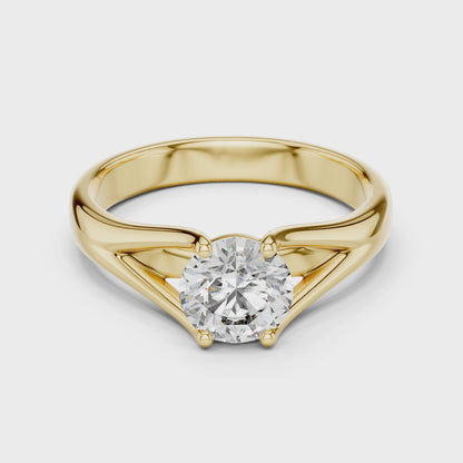 Round Lab Grown Diamond Solitaire Ring | Split-Shoulder Cathedral Band | Solid Gold