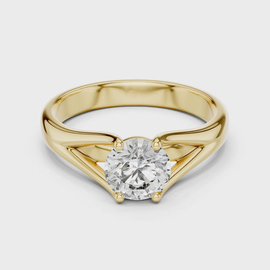 Round Lab Grown Diamond Solitaire Ring | Split-Shoulder Cathedral Band | Solid Gold