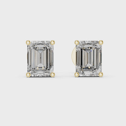 Emerald Cut Lab Grown Diamond Stud Earrings | Classic Four-Prong Basket Style | 10K, 14K, and 18K Gold