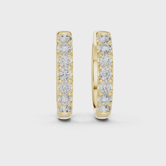 Round Lab Grown Diamond Huggie Hoop Earrings | U-Cut Pavé Setting | 10K, 14K, and 18K Gold