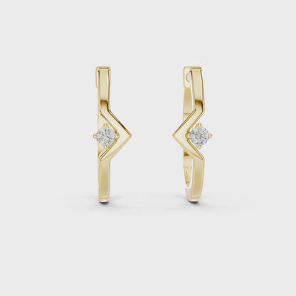 Round Lab Grown Diamond Chevron Huggie Hoops | V-Shape Wishbone Earrings | 10K, 14K, and 18K Gold