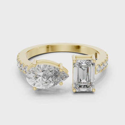 Emerald and Pear Cut Toi et Moi Lab Grown Diamond Ring | 10K, 14K, and 18K Gold