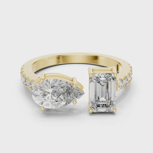Emerald and Pear Cut Toi et Moi Lab Grown Diamond Ring | 10K, 14K, and 18K Gold