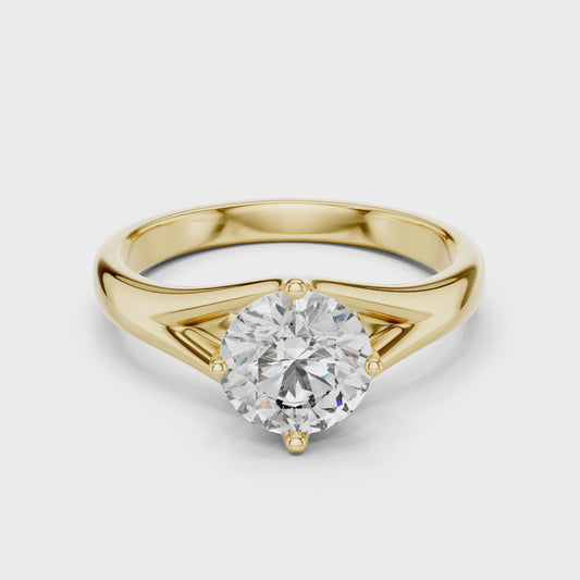 Round Lab Grown Diamond Solitaire Ring | Elegant Split-Shank Setting | Solid Gold