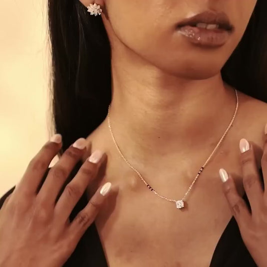 Cushion-Cut Modern Mangalsutra | Solitaire DEF VVS 14K / 18K Solid Gold | Classic Bail Pendant