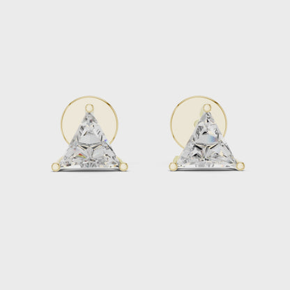 Trilliant Lab Grown Diamond Stud Earrings | Classic Three-Prong Basket Style | 10K, 14K, and 18K Gold