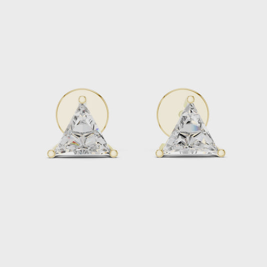 Trilliant Lab Grown Diamond Stud Earrings | Classic Three-Prong Basket Style | 10K, 14K, and 18K Gold