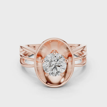 Round Lab Grown Diamond Solitaire Ring | Split-Shank Lotus Flower Setting | 10K, 14K, and 18K Gold