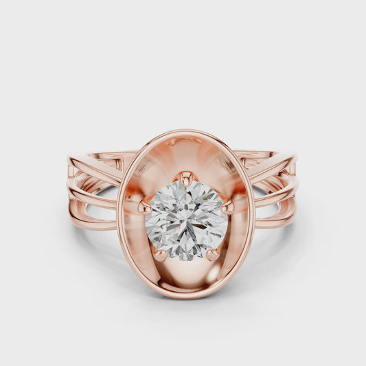 Round Lab Grown Diamond Solitaire Ring | Split-Shank Lotus Flower Setting | 10K, 14K, and 18K Gold