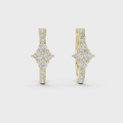 Round Lab Grown Diamond Cluster Huggie Hoops | Compass Setting | 10K, 14K, and 18K Gold