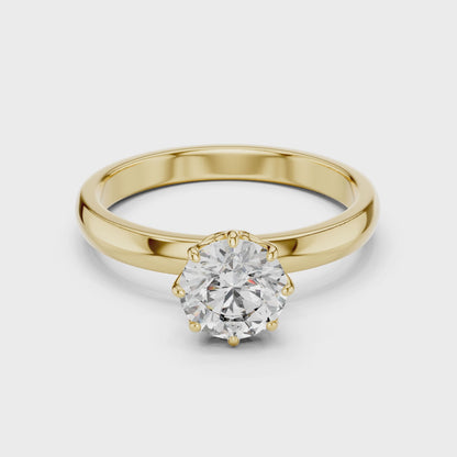 Round Lab Grown Diamond Solitaire Ring | 6-Prong Petal Crown Setting | Solid Gold