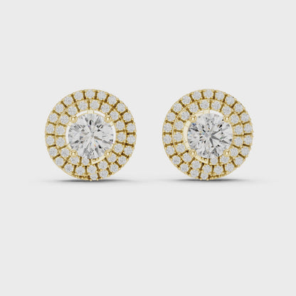 Round Lab Grown Diamond Double Halo Stud Earrings | 10K, 14K, and 18K Gold | ER-0017